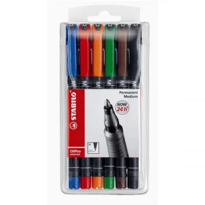 ESTUCHE 6 MARCADORES PERMANENTE P.MEDIA SURTIDO OHPEN UNIVERSAL 1MM. STABILO 843/6