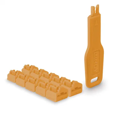 Lindy 47897 bloqueador de puerto Bloqueador de puerto + clave RJ-45 Naranja Acrilonitrilo butadieno estireno (ABS) 10 pieza(s)