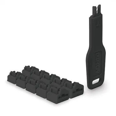 Lindy 47891 bloqueador de puerto Bloqueador de puerto + clave RJ-45 Negro Acrilonitrilo butadieno estireno (ABS) 10 pieza(s)