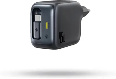 OS-BASEUS ENERCORE CJ11 FAST CHARGER WITH RETRACTABLE CABLE 2C 45W EU COSMIC BLACK