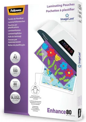 PACK 500 FUNDAS PLASTIFICAR 80 MICRAS BRILLO A3 (303X426 MM) FELLOWES 100144239