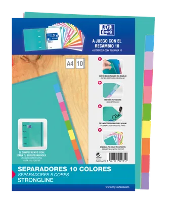 SEPARADORES CARTULINA STRONGLINE A4 10 POSICIONES - 10 COLORES OXFORD 400149957