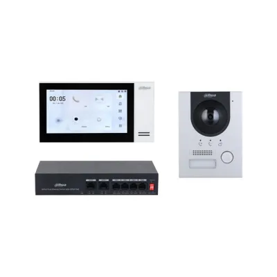 (DHI-KTP01L(S)/DHI-VTO2201F-P-S2/DHI-VTH2421FW-P) DAHUA KIT DE VIDEOPORTERO IP COMPUESTO POR 1X VIDEOPORTERO DHI-VTO2201F-P-S2 1X MONITOR (VTH2421FW-P) 1X SWITCH