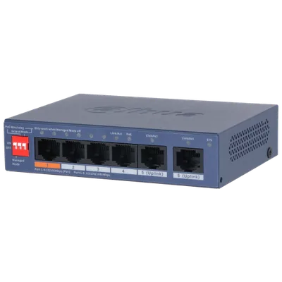 (DH-CS4006-4ET2GT-60) DAHUA SWITCH 6 PUERTOS, 4XRJ45 10/100 MBPS POE, 2XRJ45 GIGABIT, L2 CLOUD MANAGED