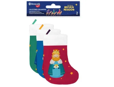 PACK 3 CALCETINES DECORATIVOS REYES MAGOS (VERDE/ROJO Y AZUL) BISMARK 332889