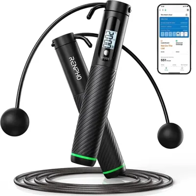 RENPHO SMART JUMP ROPE - ADDITIONAL CORDLESS OPTION - BLACK