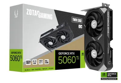 VGA ZOTAC RTX 5060 TI 16GB TWIN EDGE OC,NV,RTX5060TI,16GB,GDDR7,128BIT,1HDMI+3DP,2 VENTILADORES (ZT-B50620H-10M)