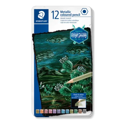 ESTUCHE METALICO CON 12 LAPICES DE COLORES METALICOS DESIGN JOURNEY 146M M12