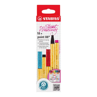 ESTUCHE CARTON ZIG-ZAG ROTULADOR PUNTA FINA 0,4MM. POINT 88 CON 18 UNIDADES COLORES SURTIDOS STABILO 8818-5