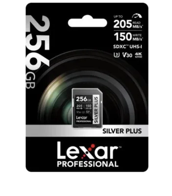 LEXAR 256GB PROFESSIONAL SILVER PLUS SDXC UHS-I CARDS,  UP TO 205MB/S READ 150MB/S WRITE C10 V30 U3