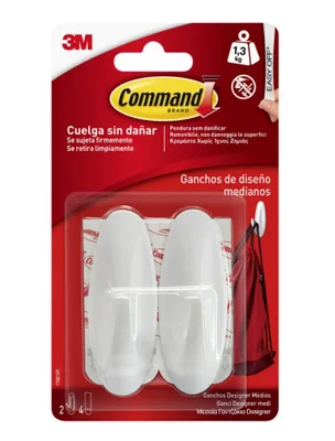 BLISTER 2 GANCHOS ADHESIVOS BLANCO MEDIANOS HASTA 1,3KG COMMAND 17081 3M 7100149663
