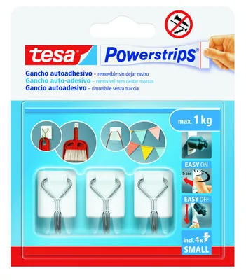 BLISTER 3 GANCHOS ADHESIVOS ALAMBRE POWERSTRIPS 1KG TAMAÑO S BLANCO TESA 57615-00001-00
