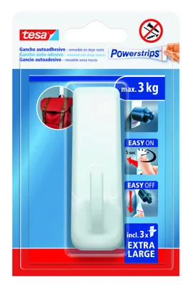 BLISTER GANCHO ADHESIVO XL RECTANGULAR POWERSTRIPS 3KG BLANCO TESA 59029-00001-00