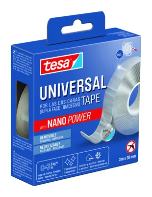 CINTA ADHESIVA DOBLE CARA NANO UNIVERSAL POWER 5KG 3 METROS x 30 MM TESA 55810-00002-00