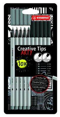 ESTUCHE ROTULADORES CREATIVE TIPS ARTY CON 10 ROTULADORES (5 PUNTAS DIFERENTES) EN COLOR NEGRO Y GRIS STABILO 89/10-1-20