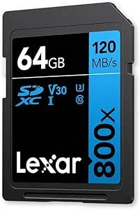 LEXAR 64GB PROFESSIONAL 800X PRO SDXC UHS-I CARDS,  UP TO 150MB/S READ, C10 V30 U3