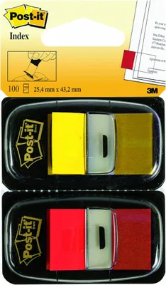 PACK 2 DISPENSADORES X 50 MARCADORES INDEX 25,4X43,2MM COLORES ROJO/AMARILLO 680-RY2 POST-IT 7000052571