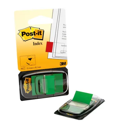 BLISTER DISPENSADOR 50 MARCADORES INDEX VERDE 25,4X43,2MM 680-3 POST-IT 7000029856