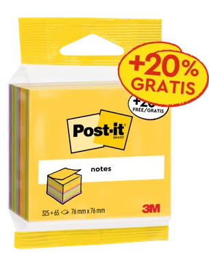 CUBO 325+65 HOJAS NOTAS ADHESIVAS 76X76MM COLORES SURTIDOS EMBLISTADO INDIVIDUAL 2014-UCP POST-IT 7100172397