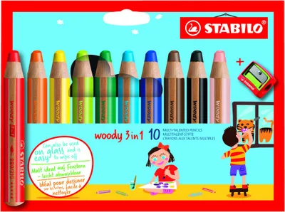 ESTUCHE 10 LAPICES + SACAPUNTAS WOODY 3 COLORES EN 1 STABILO