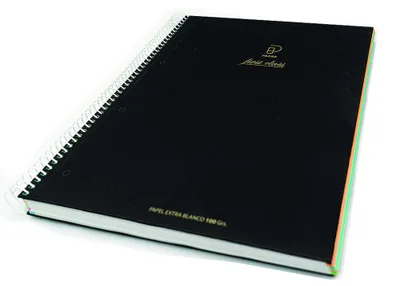 CUADERNO FIRST CLASS A4 TAPA NEGRA FORRADA MICROPERFORADO 120H 100GR 4 TALADROS 5X5 BANDA 5 COLORES PACSA 16029