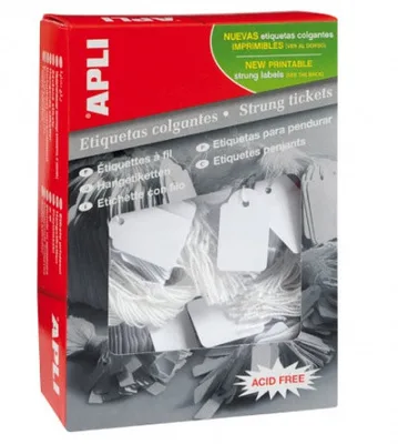 CAJA 1.000 ETIQUETAS COLGANTES BLANCAS 18 X 29 MM APLI 389