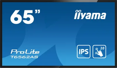 iiyama T6562AS-B1 pantalla de señalización Panel plano interactivo 163,8 cm (64.5") IPS 500 cd / m² 4K Ultra HD Negro Pantalla táctil Procesador incorporado Android 8.0 24/7
