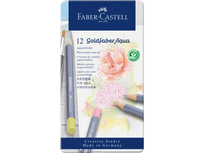 ESTUCHE METÁLICO CON 12 LÁPICES DE COLORES PASTEL ACUARELABLES GOLDFABER. FABER CASTELL 114622