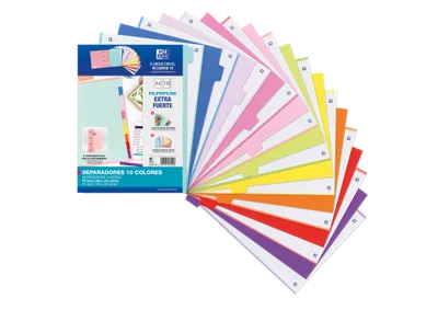 KIT SEPARADORES PP 500 MICRAS A4 10 POSICIONES COLORES PASTEL Y VIVOS OXFORD 400159038