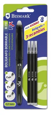 BOLIGRAFO BORRABLE C/CAPUCHON+1 RECAMBIO NEGRO BISMARK 329572