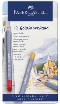 ESTUCHE DE METAL CON 12 LÁPICES DE COLORES ACUARELABLES GOLDFABER. FABER CASTELL 114612