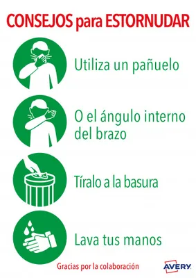 SEÑALES ADHESIVOS PREIMPRESO  "CONSEJO PARA ESTORNUDAR" SOBRE DE 2 HOJAS EN A4 AVERY AV_KITCOVID5_ES