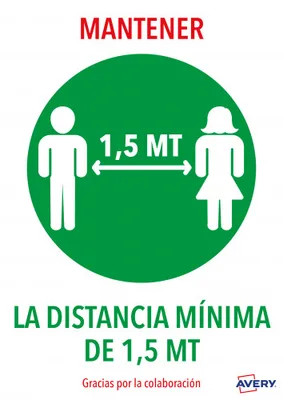 SEÑALES ADHESIVOS PREIMPRESO  "MANTENER DISNTACIA MINIMA DE 1,5 MT" SOBRE DE 2 HOJAS EN A4 AVERY AV_KITCOVID4_ES