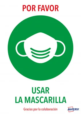 SEÑALES ADHESIVOS PREIMPRESO  "USAR MASCARILLAS " SOBRE DE 2 HOJAS EN A4 AVERY AV_KITCOVID2_ES
