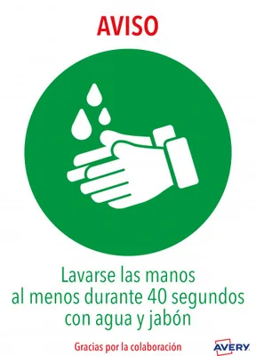 SEÑALES ADHESIVOS PREIMPRESO  "LAVARSE LAS MANOS" SOBRE DE 2 HOJAS EN A4 AVERY AV_KITCOVID1_ES