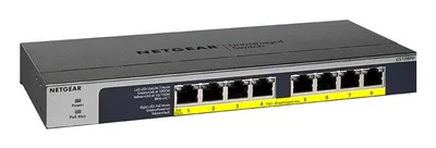 Switch de red no gestionable (8 puertos Gigabit Eternet PoE+, consumo PoE 120 W, con montaje en pared o bastidor) color gris