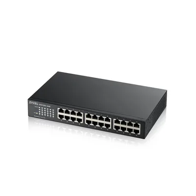 Zyxel GS1100-24E,  24 puertos Gigabit, Switch no gestionable v3. Sin ventilador. Incluye cable de alimentación, adaptador de corriente, Kit de montaje
