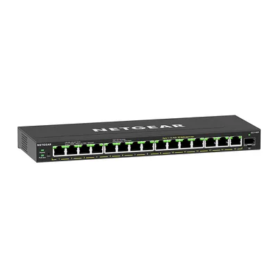 NETGEAR Switch PoE de 16 puertos GS316EP, Switch Ethernet Plus con 15 puertos PoE+ (180W) y 1 puerto 1G SFP, montaje sobremesa/pared