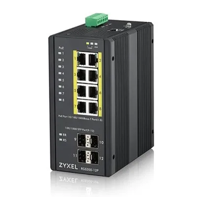 RGS200-12P, Industrial 12 Port managed PoE Switch, 240 Watt PoE, DIN Rail, IP30, 12-58V DC