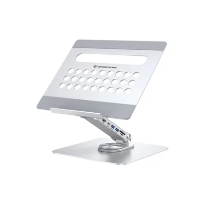 DONN27G - Soporte para portátil con base de conexión 7 en 1 USB 3.2 Gen 1, base giratoria 360°, plegable, altura ajustable