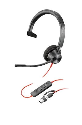 Auriculares monoaurales USB-C Poly Blackwire 3310 + adaptador USB-C/A