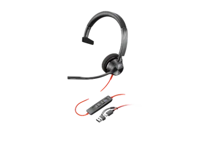 Auriculares monoaurales Poly Blackwire 3310 con certificación Microsoft Teams USB-C + Adaptador USB-C/A