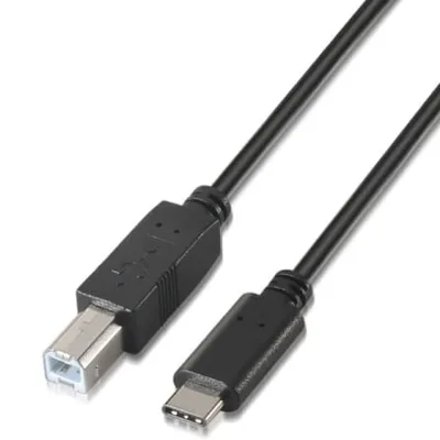 Cable USB 2.0  Impresora Aisens A107-0054/ USB Tipo-C Macho - USB Tipo-B Macho/ 480Mbps/ 2m/ Negro