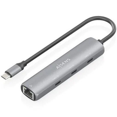 Hub USB Tipo-C Aisens ASUC-4P041-GR/ 3xUSB Tipo-C/ 1xRJ45/ Gris