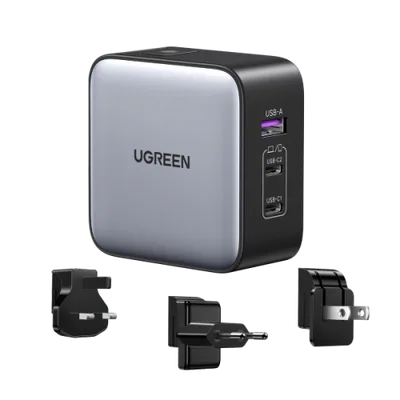 Ugreen 65W Nexode GaN Auriculares, Teléfono móvil, Portátil, Reloj inteligente, Tableta Gris USB Carga rápida Interior