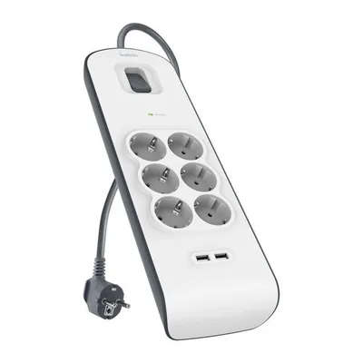 Regleta alimentacion belkin bsv604vf2m - v2 proteccin contra sobret 6 tomas + 2 usb -  a 2.4 boton